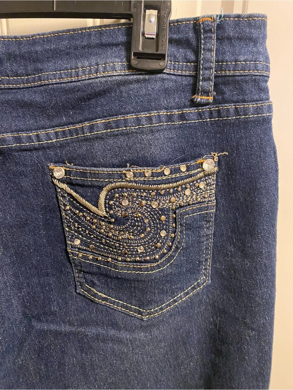 5ive Jungle Jeans 14 Bermuda Shorts Dark Blue Stretch Denim Bling Read